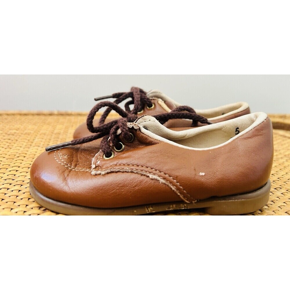 Vintage 90s Hush Puppies Boys Brown Leather Baby Dress Shoes USA Made Sz 5 - Picture 4 of 6